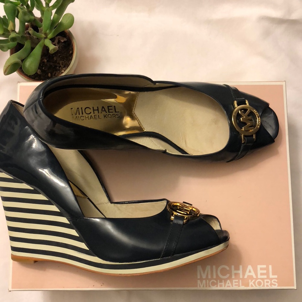 Michael Kors Rochelle Wedge Patent Leather Navy